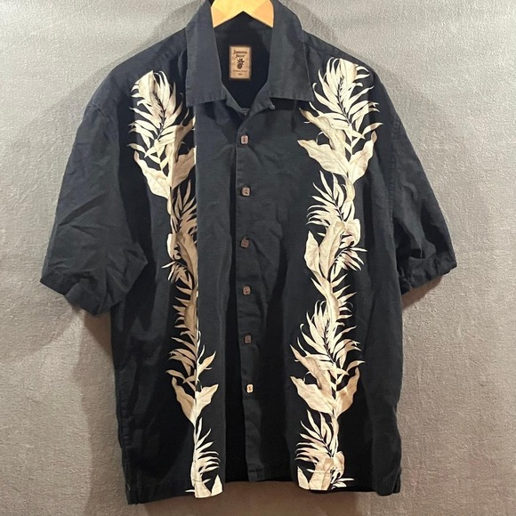 Jamaica Jaxx Other - Jamaica Jaxx Mens XL Silk Tropical Leaf Embroidered Button Down Shirt Black